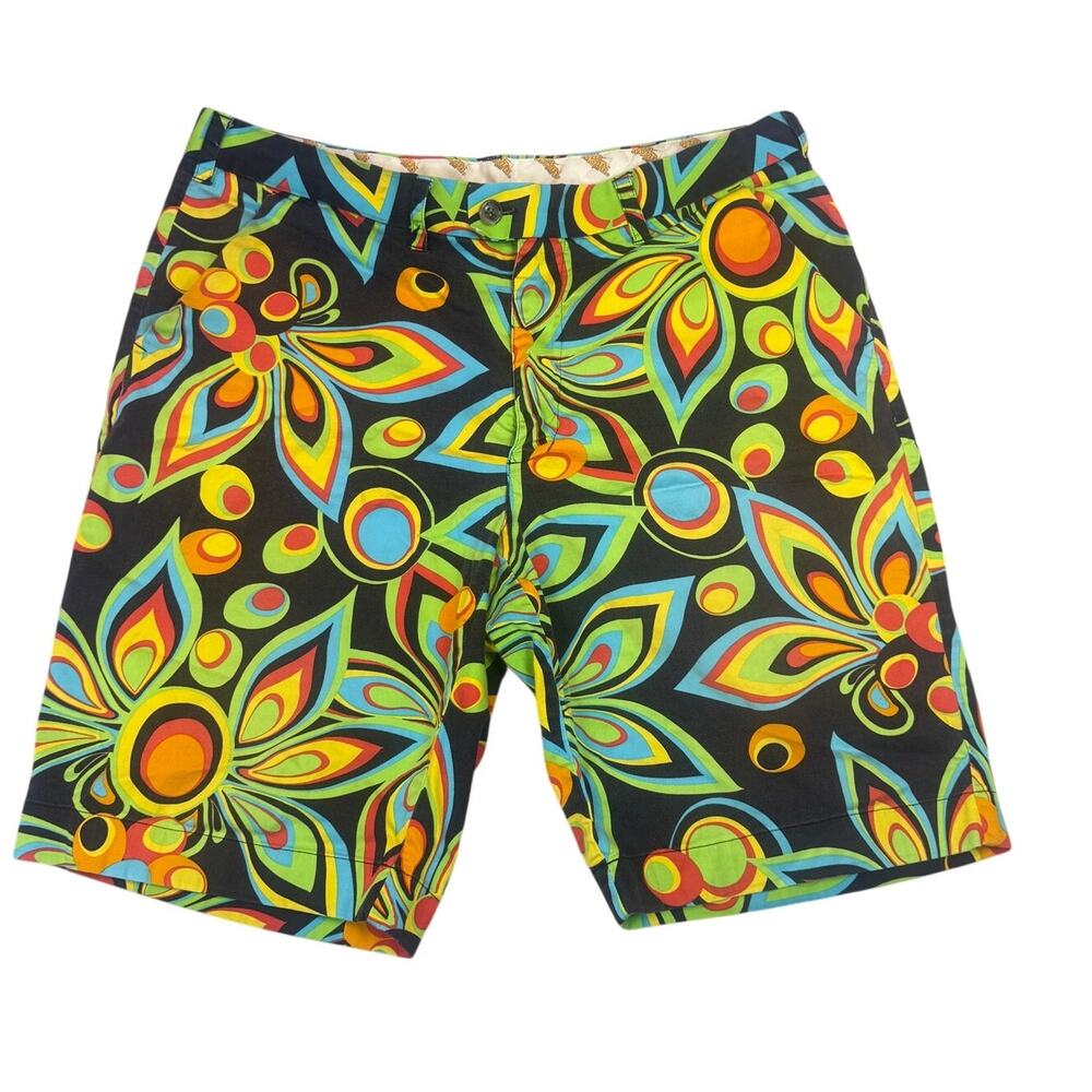 Loudmouth Golf Shagadelic Black Shorts -Men's Sz 38 Colorful Psychedelic Pattern
